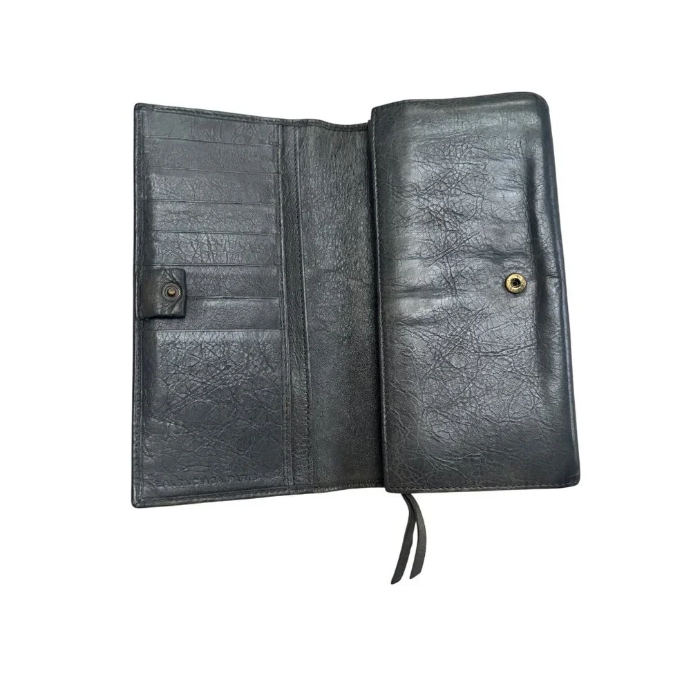 Balenciaga Black Leather Continental Wallet With Zippered Pocket & Snap Closure - Picture 3 of 13